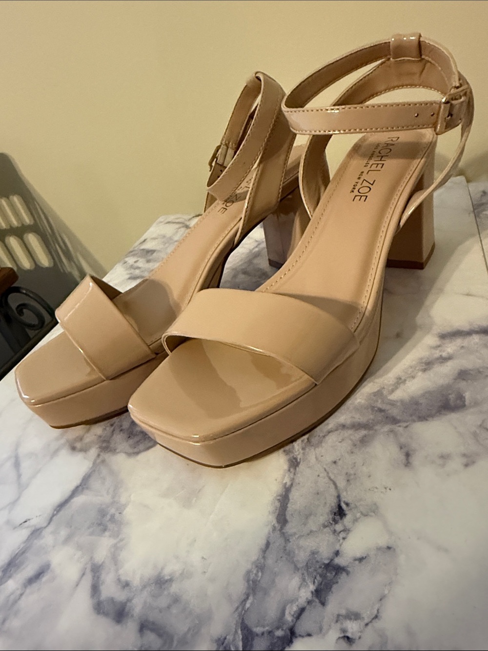 Rachel Zoe Blush Patent Block Heel Sandals